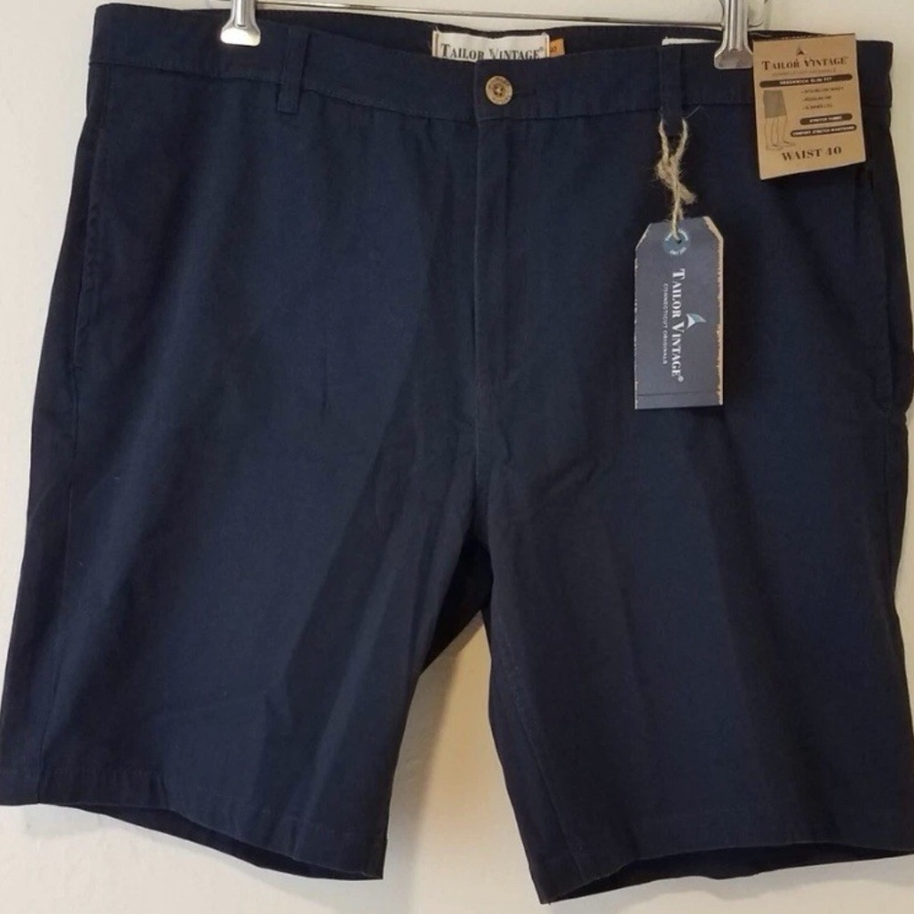 Taylor Vintage mens 40 Greenwich Slim Fit 9" inseam Navy Shorts Comfort Stretch